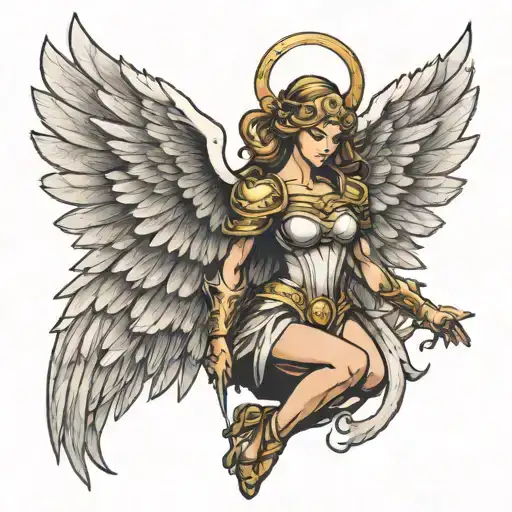 female guardian angel armored full body  tattoo design idea