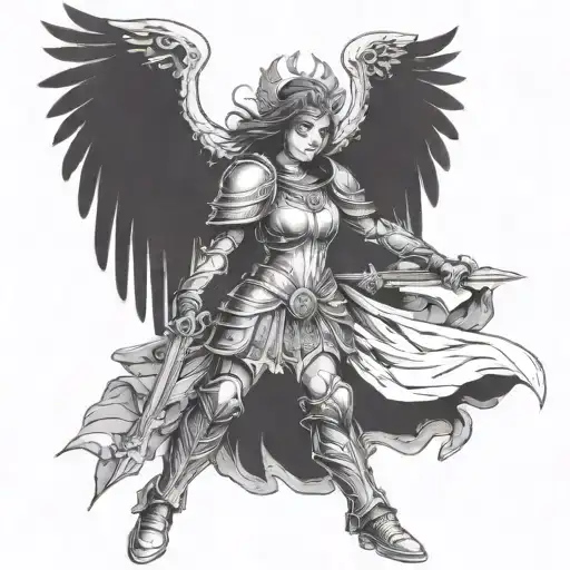 female guardian angel in armor tattoo design idea