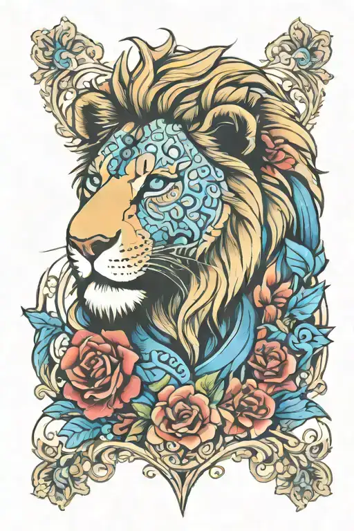 blue eyes lion tattoo design idea