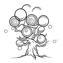 A bubble containng a live oak tree with gnarly limbs, green leaves. The tree's roots dangle down out of the bubble. tattoo design idea