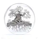 Floating island bubble with a live oak tree with gnarly limbs, green leaves & roots dangle below the bubble. tattoo design idea