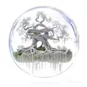 Floating island bubble with a live oak tree with gnarly limbs, green leaves & roots dangle below the bubble. tattoo design idea