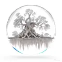 Floating island bubble with a live oak tree with gnarly limbs, green leaves & roots dangle below the bubble. tattoo design idea
