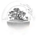 Floating island bubble with a live oak tree with gnarly limbs, green leaves & roots dangle below the bubble. tattoo design idea
