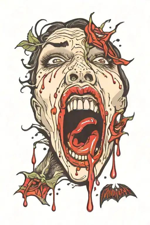 vampire bite red lips dripping blood tattoo design idea