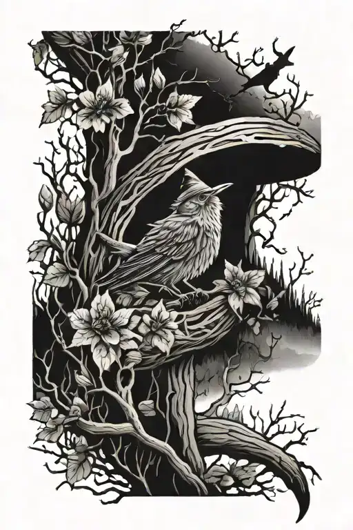 nature and witch tattoo design idea