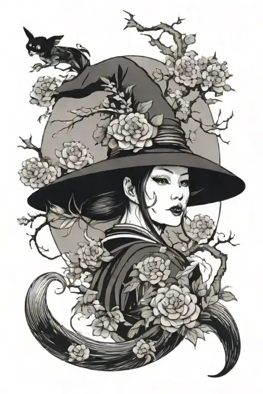 nature and witch tattoo design idea