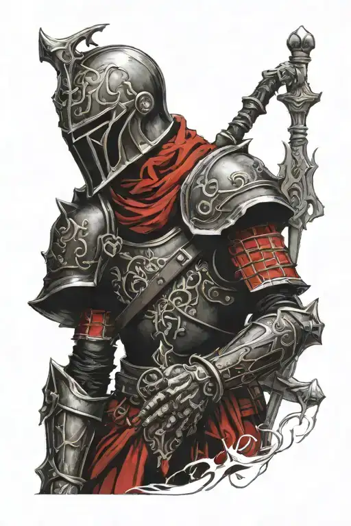necromancer wearing black and red armour tattoo design idea