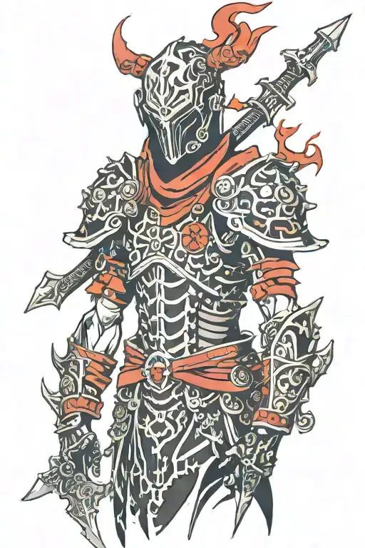 necromancer wearing black and red armour  tattoo design idea