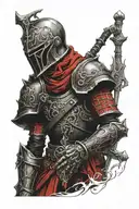 necromancer wearing black and red armour tattoo design idea