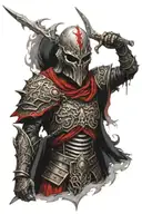 necromancer wearing black and red armour tattoo design idea
