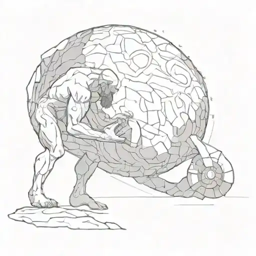 sisyphus pushing stone into infinity tattoo design idea
