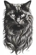 long haired black cat tattoo design idea