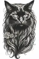 long haired black cat tattoo design idea