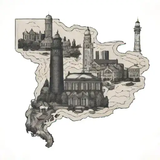 Massachusetts landmarks bunched together tattoo design idea