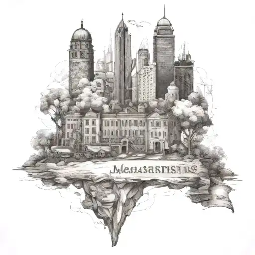 massachusetts landmarks bunched together   tattoo design idea