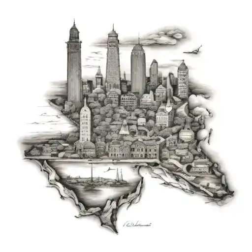 massachusetts landmarks bunched together   tattoo design idea