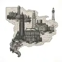 Massachusetts landmarks bunched together tattoo design idea