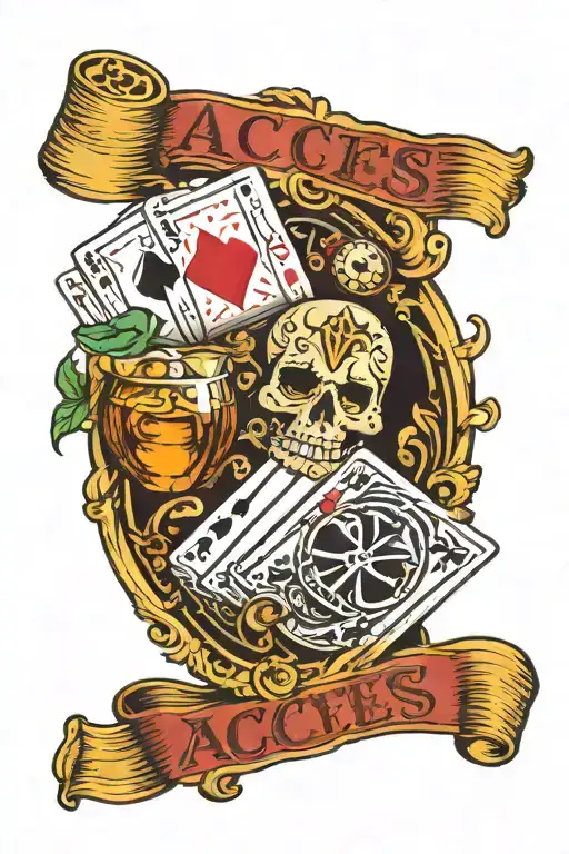 pocket aces symbols at the top whiskey glass with cigar 2 dice tattoo design idea