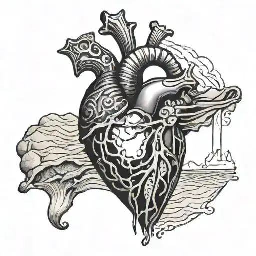 dune crysknife piercing a human heart with a desert in the background tattoo design idea