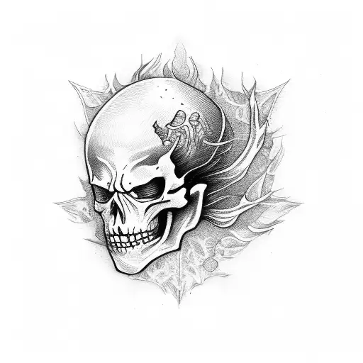 burning skeleton tattoo design idea