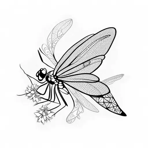 Dragonfly, moth, flowers tattoo design idea