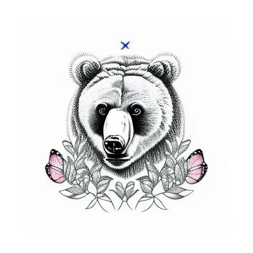 bear with butterfly on nose tattoo design idea