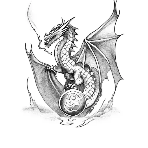 Dragon holding fireball for back tattoo design idea