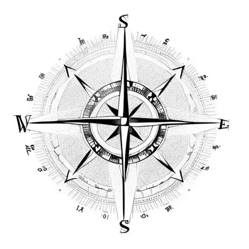 A compass with Roman numerals and ancient symbols tattoo design idea
