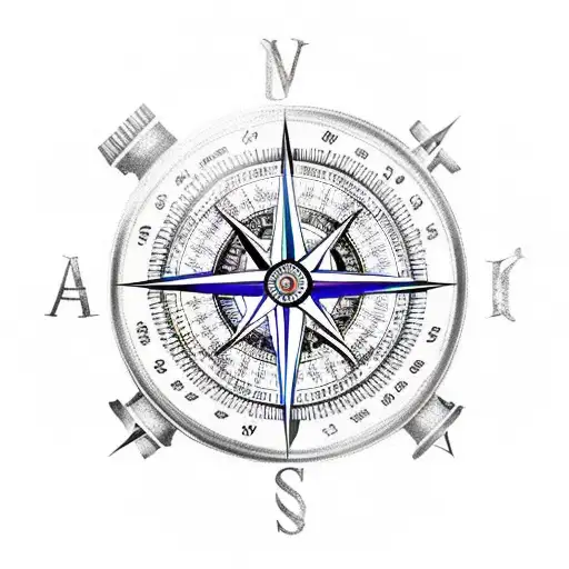 A compass with Roman numerals and ancient symbols tattoo design idea