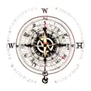 A compass with Roman numerals and ancient symbols tattoo design idea