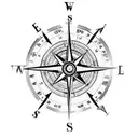 A compass with Roman numerals and ancient symbols tattoo design idea