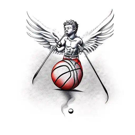 Cupid with basketball tattoo design idea
