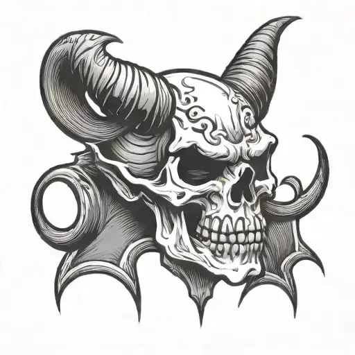 devil blows in horn skull tattoo design idea
