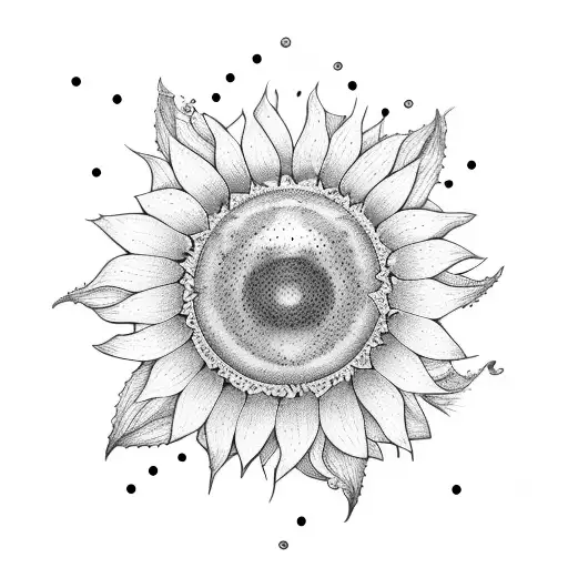 The word "stay" written in Morse code written to outline the shape of a sunflower tattoo design idea