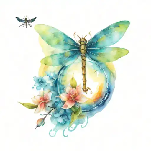 A mystical tattoo featuring a dragonfly morphing into a magical flying key inspired by the world of Harry Potter tattoo design idea