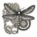 A mystical tattoo featuring a dragonfly morphing into a magical flying key inspired by the world of Harry Potter tattoo design idea