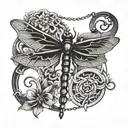 A mystical tattoo featuring a dragonfly morphing into a magical flying key inspired by the world of Harry Potter tattoo design idea