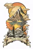 sunset between snow covered mountains tattoo design idea