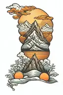 sunset between snow covered mountains tattoo design idea