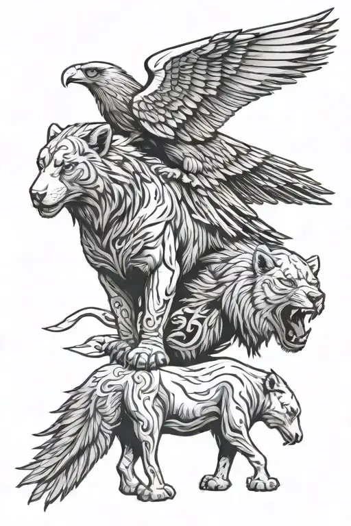 elephant eagle wolf dog tattoo design idea
