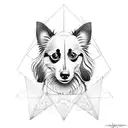 Papillon dog in triangle geometric design with flowers tattoo design idea