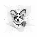 Papillon dog in triangle geometric design with flowers tattoo design idea