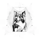 Papillon dog in triangle geometric design with flowers tattoo design idea