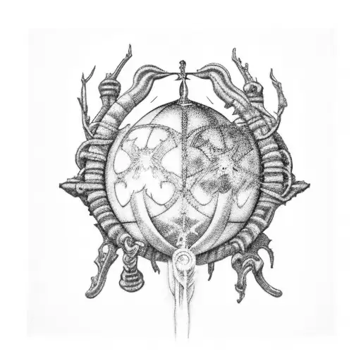 Create a black-grey tattoo showcasing the iconic Behelit artifact from Berserk with intricate details tattoo design idea
