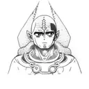 Design a dotwork tattoo featuring Guts, the protagonist of Berserk, in a powerful and intense pose tattoo design idea