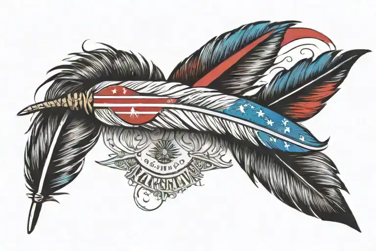 feather with puerto rican flag and the words Margarita's SON on thestem of the feather tattoo design idea