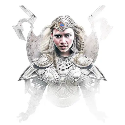 Warrior princess with Roman-inspired armor tattoo design idea