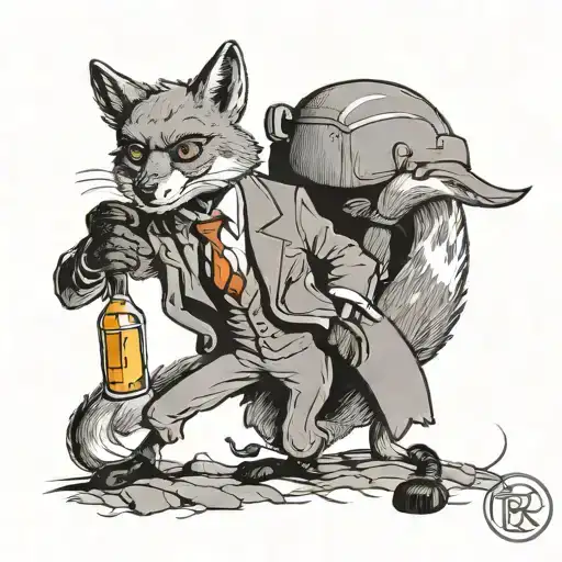 fantastic Mr fox holding Molotov cocktail silhouette  tattoo design idea