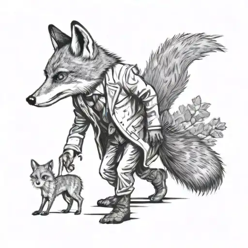 fantastic Mr fox standing in front of tree holding Molotov cocktail silhouette  tattoo design idea